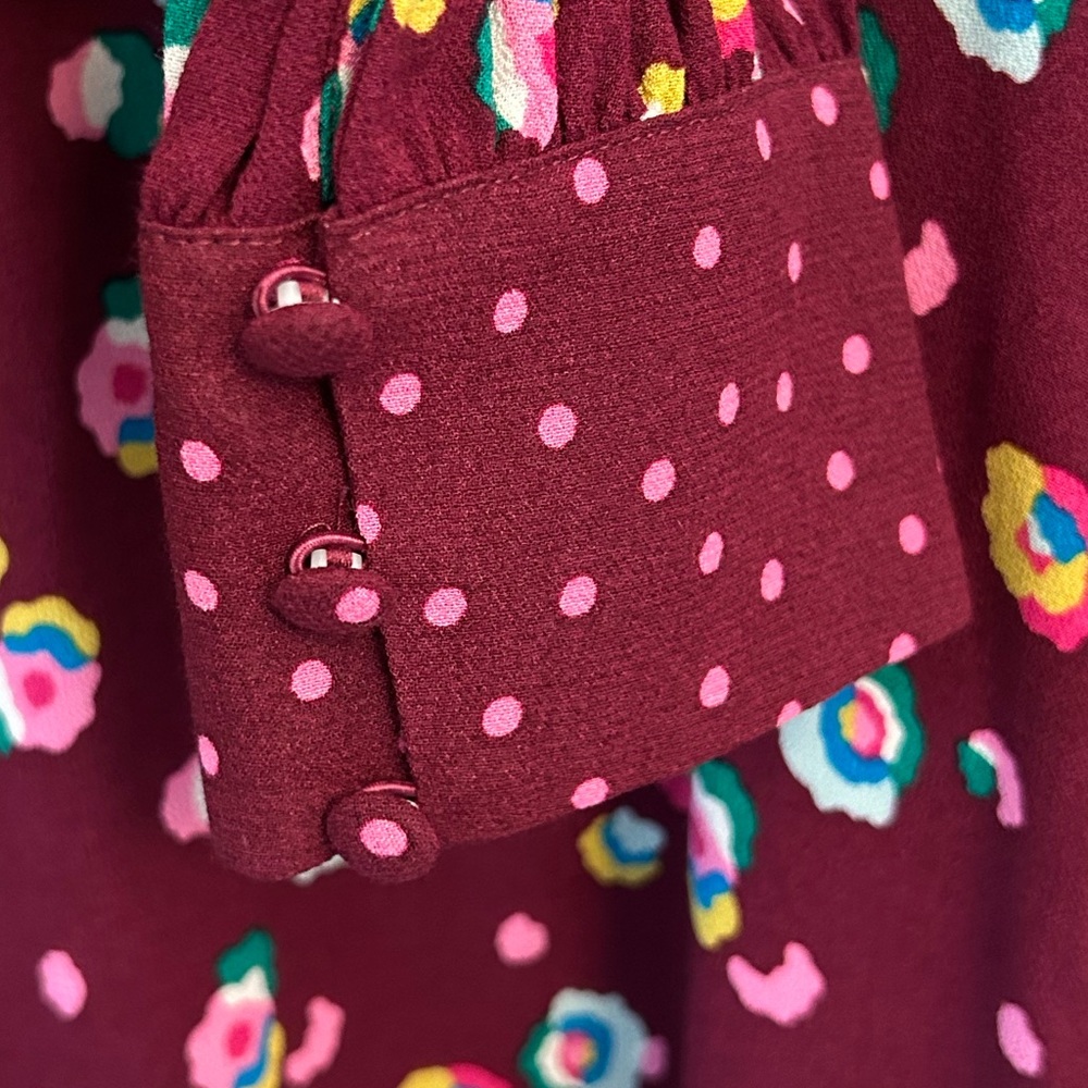 Boden Burgundy Floral Long Sleeve Dress - Picture 4 of 11